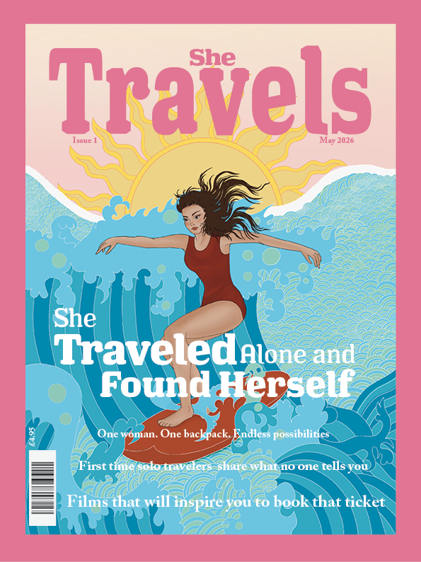 She Travels magazine — cover and editorial spreads